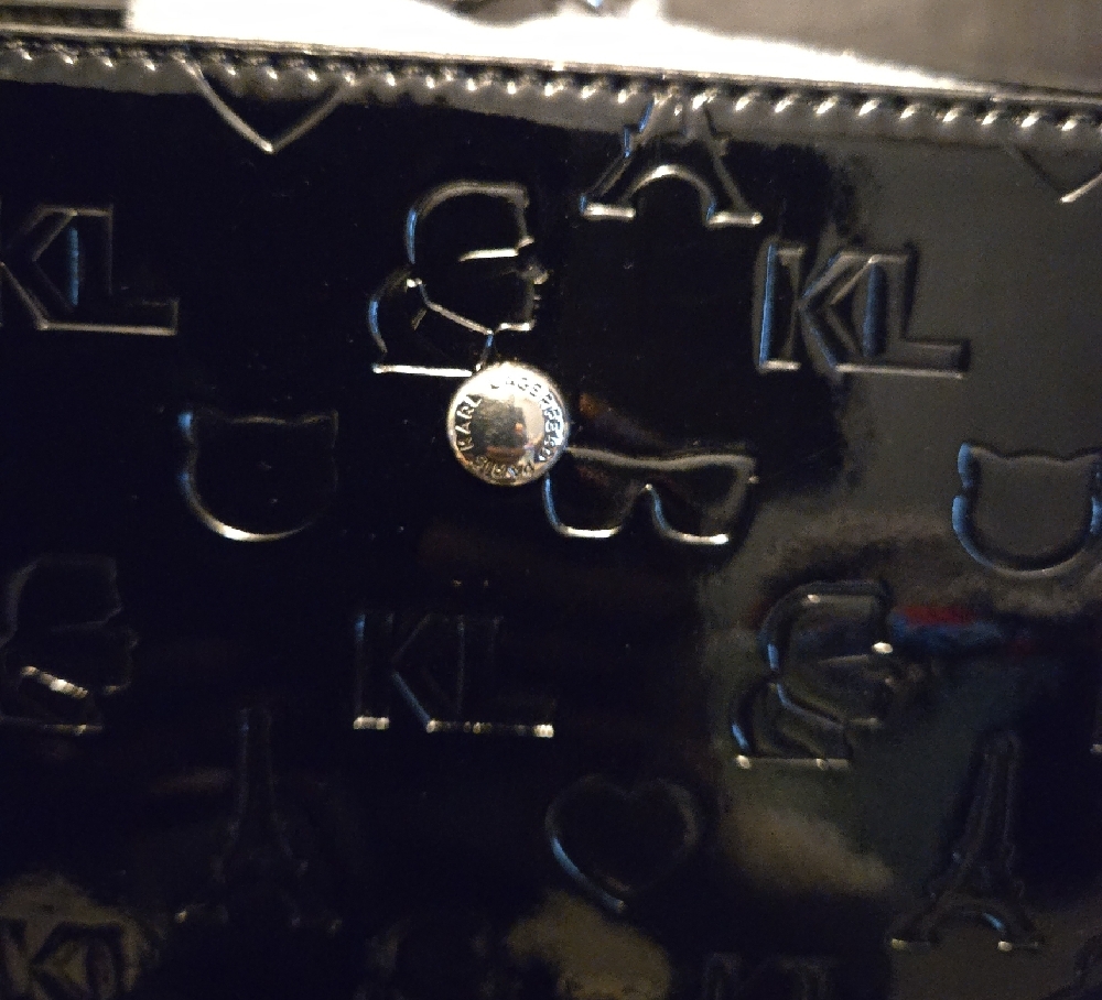Karl Lagerfeld Glossy Black Tote with Iconic Charm - Picture 3 of 4